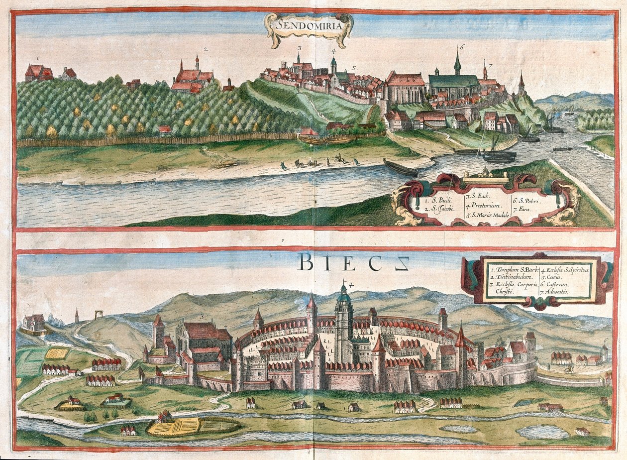 ساندوميرز - بيتش، بولندا- في كتاب "Civitates Orbis Terrarum" لجورج براون، كولونيا 1617 بواسطة جورج براون