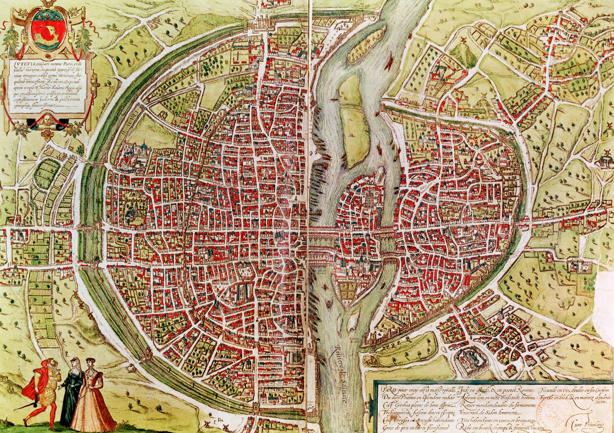 خريطة لباريس من "Civitates orbis terrarrum" لجورج براون (1541-1622) وفرانز هوغنبرغ (1540-92) ، الفرنسية ، 1572-1617 بواسطة جورج براون وفرانز هوغنبرغ