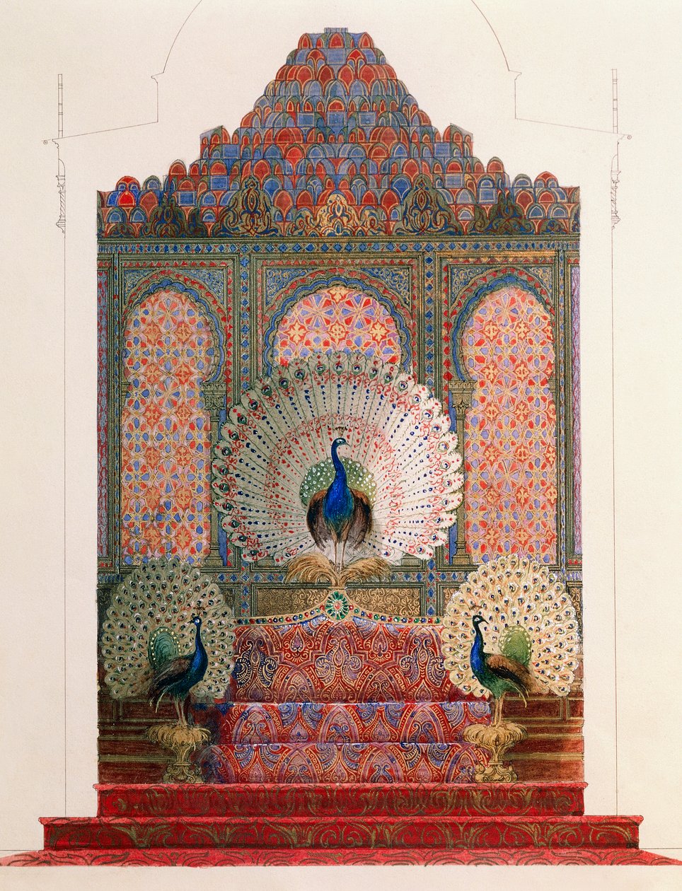 تصميم لعرش الطاووس الخاص بدير مغاربي في قلعة لودفيغ الثاني الملكية في ليندرهوف بواسطة دانييل فان دن كويبورن