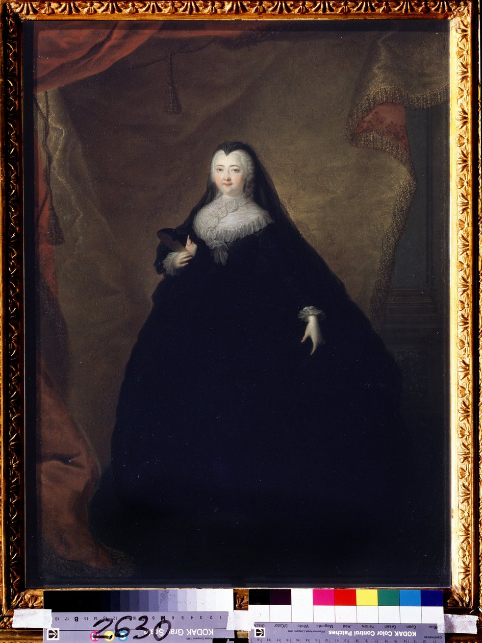 "" صورة إليزابيث بتروفنا (1709-1762) إمبراطورة روسيا باسم إليزابيث الأولى ، ابنة بطرس الأكبر "" تتنكر وتحمل قناعًا في يدها. رسم جورج كريستوف (جورج كريستوف) غروث (1716-1749) 1748 دولة تريتياكوف جي بواسطة جورج كريستوف جروث