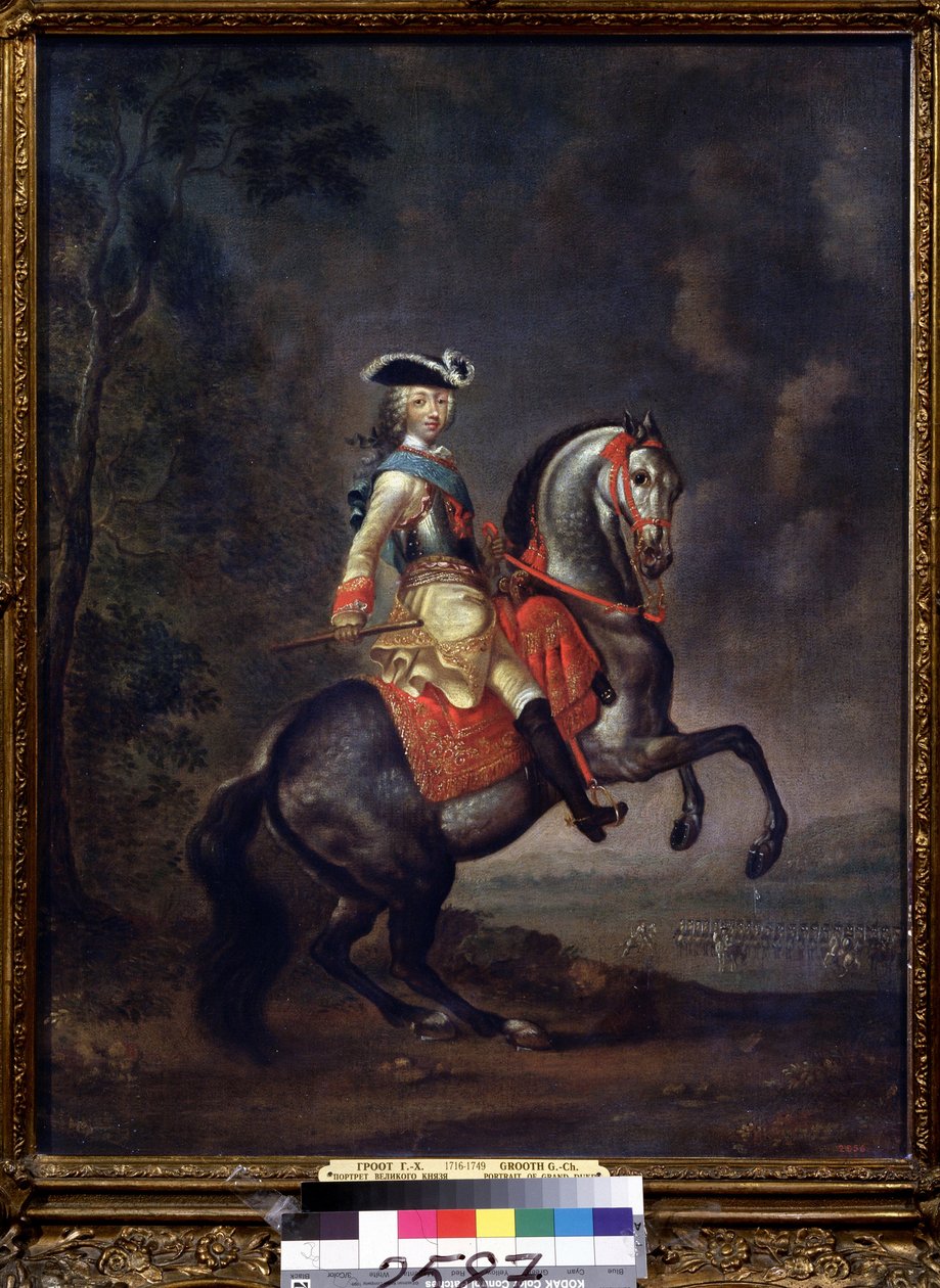 صورة للدوق الأكبر بيتر الثالث (1728-1762) (صورة للدوق الأكبر بيتر الثالث). لوحة لجورج كريستوف جروث (1716-1762) ، زيت على قماش بواسطة جورج كريستوف جروث