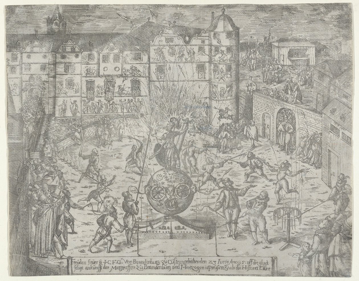الألعاب النارية في 23 يونيو 1595 للدخول إلى Küstrin من Margrave of Brandenburg and Du ... ، 1595. بواسطة جورج كيلر