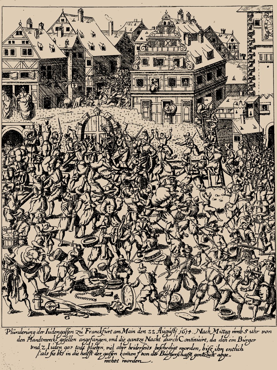 ارتفاع Fettmilch. نهب Judengasse في فرانكفورت في 22 أغسطس 1614 ، ج. 1616-1617 بواسطة جورج كيلر
