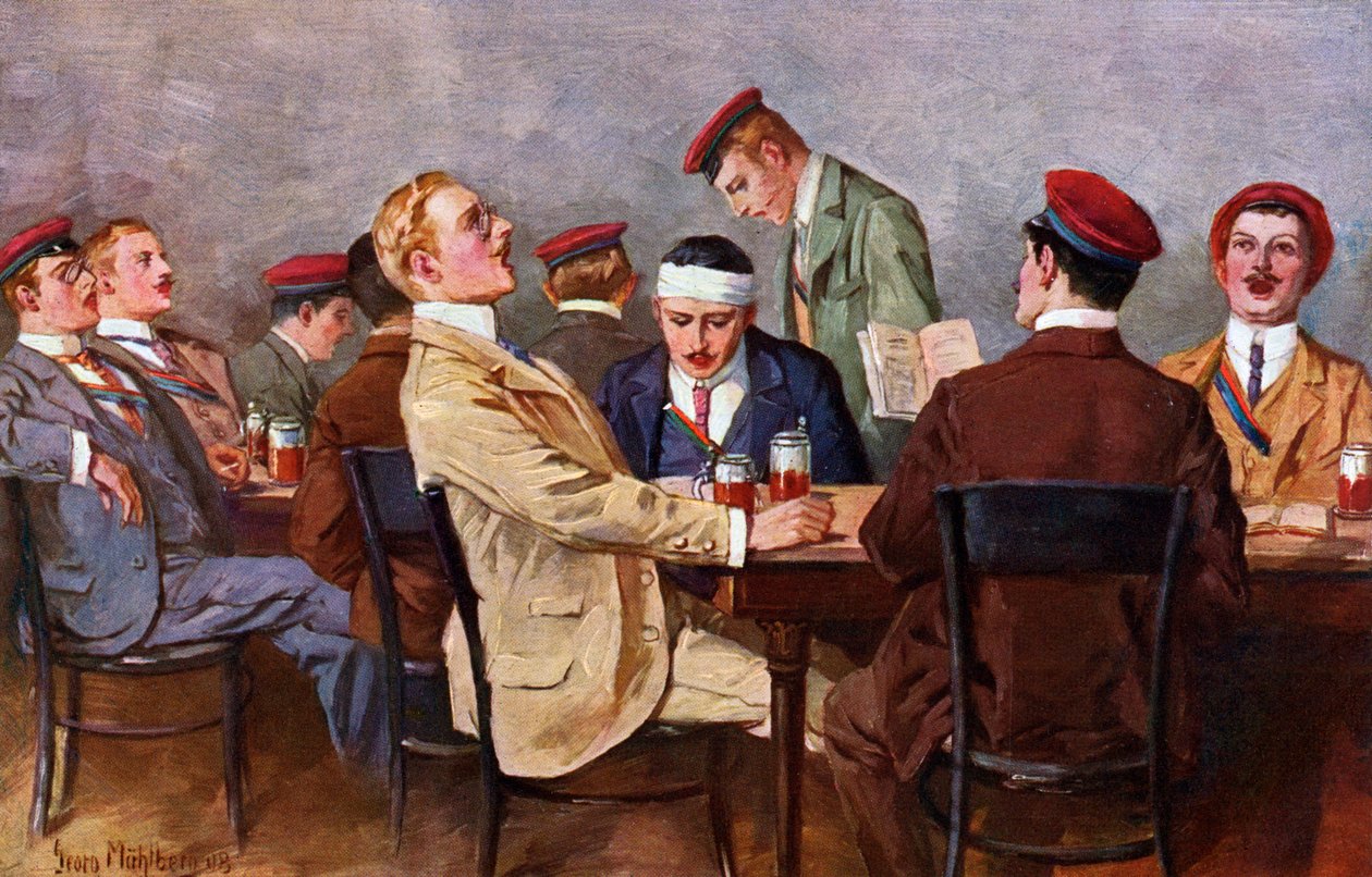 الأخويات - شرب الجعة والغناء ، حوالي عام 1900 (رسم توضيحي) بواسطة جورج مولبرج