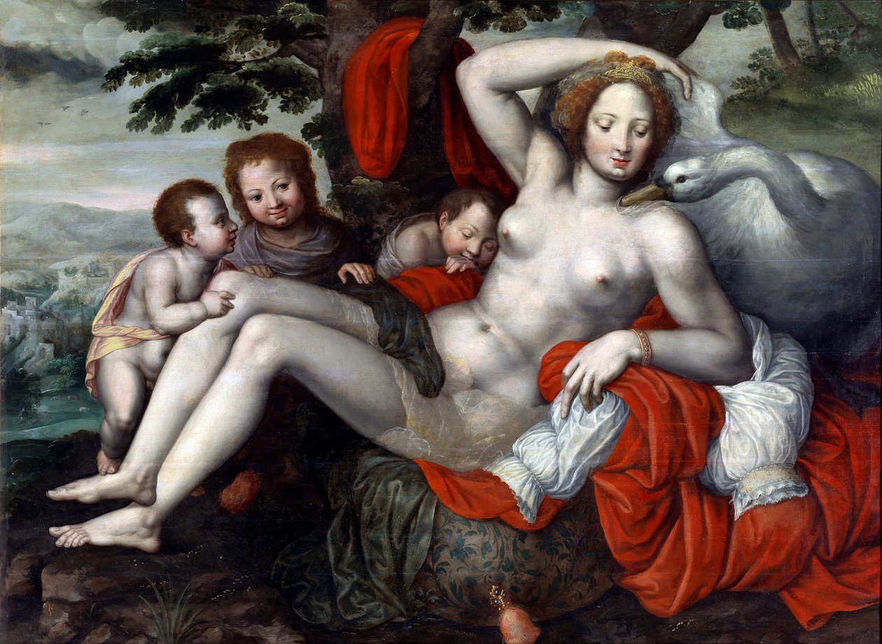 "Leda et le cygne" - Leda and the Swan par Pencz، Georg (Jorg) (1500 / 02-1550) ، منتصف القرن السادس عشر. - زيت على خشب ، 92 × 126 - متحف ديل برادو ، مدريد بواسطة جورج بينز