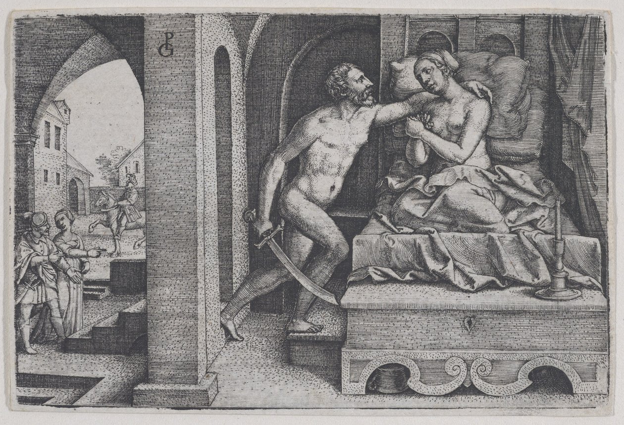 Tarquinius يغتصب Lucretia ، من مشاهد من التاريخ الروماني. بواسطة جورج بينز