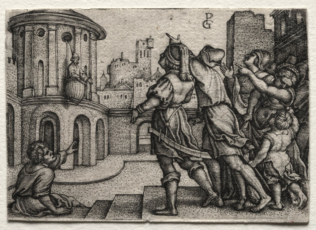 فيرجيل معلقة في سلة ، c.1541-42. بواسطة جورج بينز