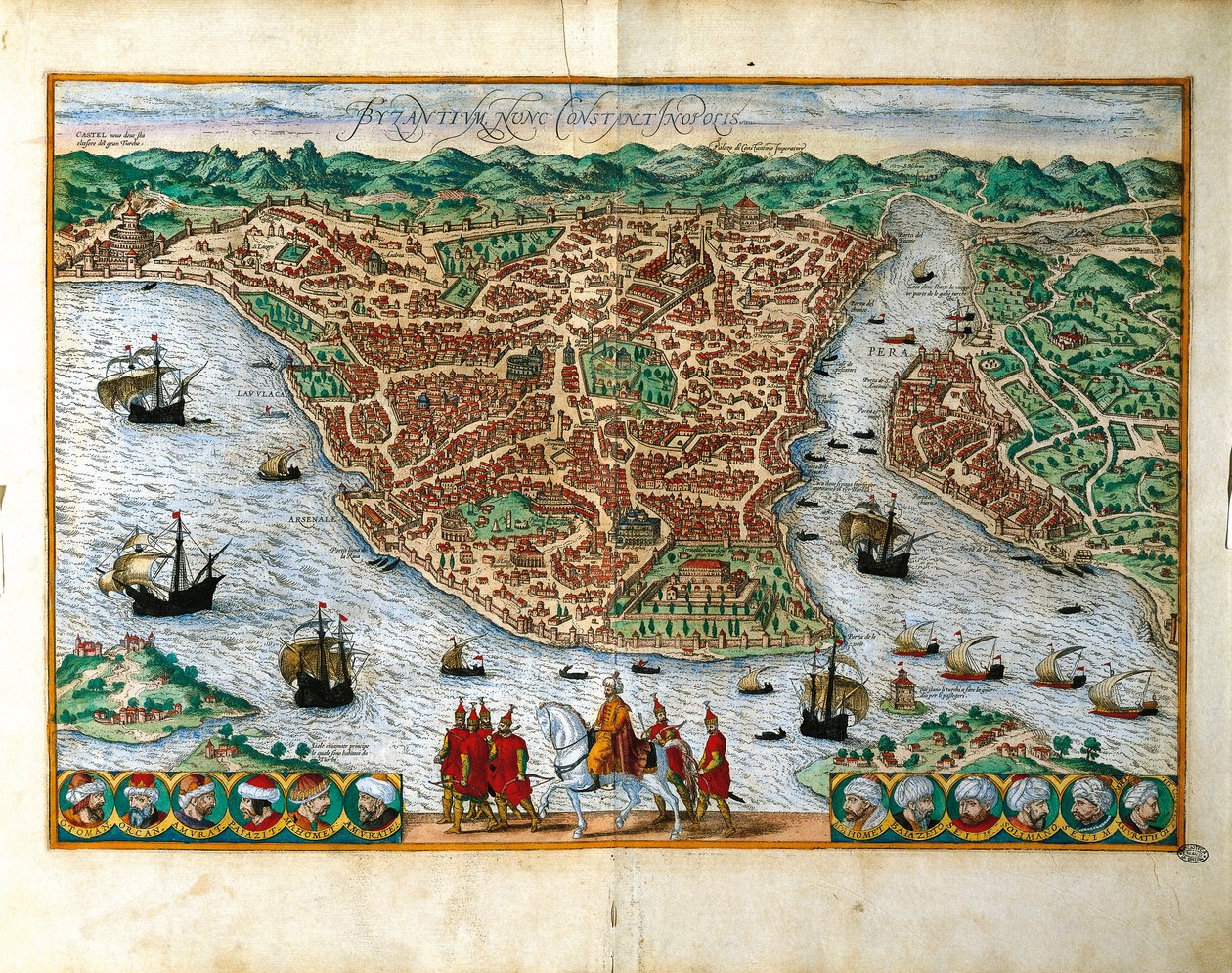 إيطاليا ، ميلان ، منظر منظور لمدينة القسطنطينية بواسطة جورج براون (1541-1622) وفرانز هوغنبرغ (1535-1590) ، نقش ملون بواسطة فرانس