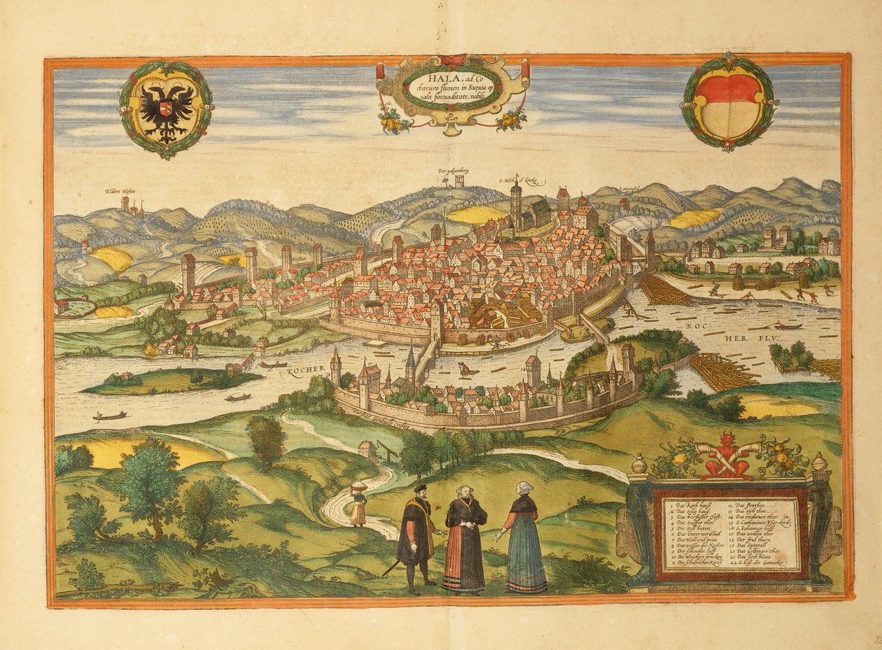 خريطة Halle an der Saale من Civitates Orbis Terrarum بواسطة Georg Braun بواسطة فرانس