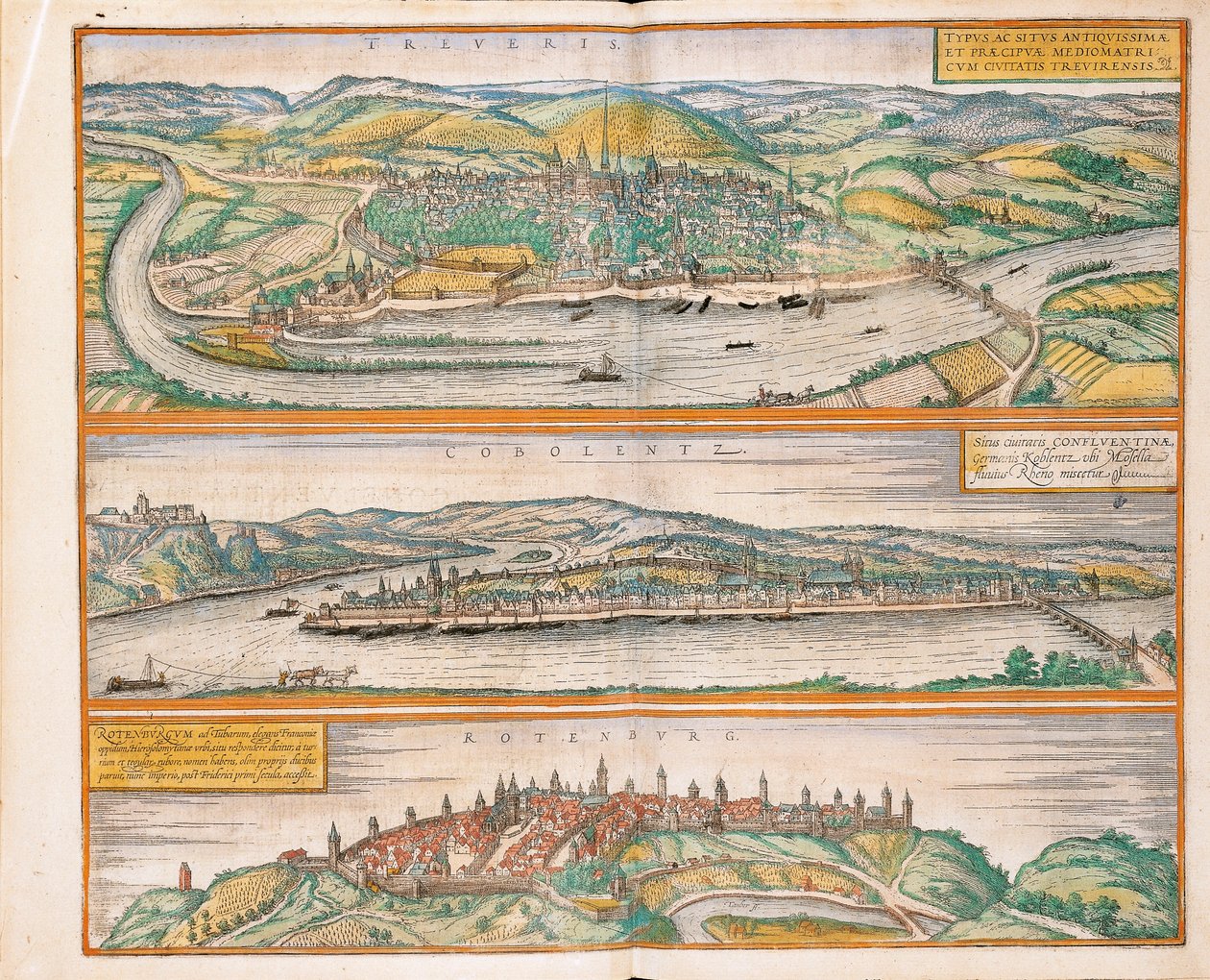 خريطة ترير وكوبلنز وروثنبورغ أوب دير تاوبر من Civitates Orbis Terrarum بقلم جورج براون بواسطة فرانس