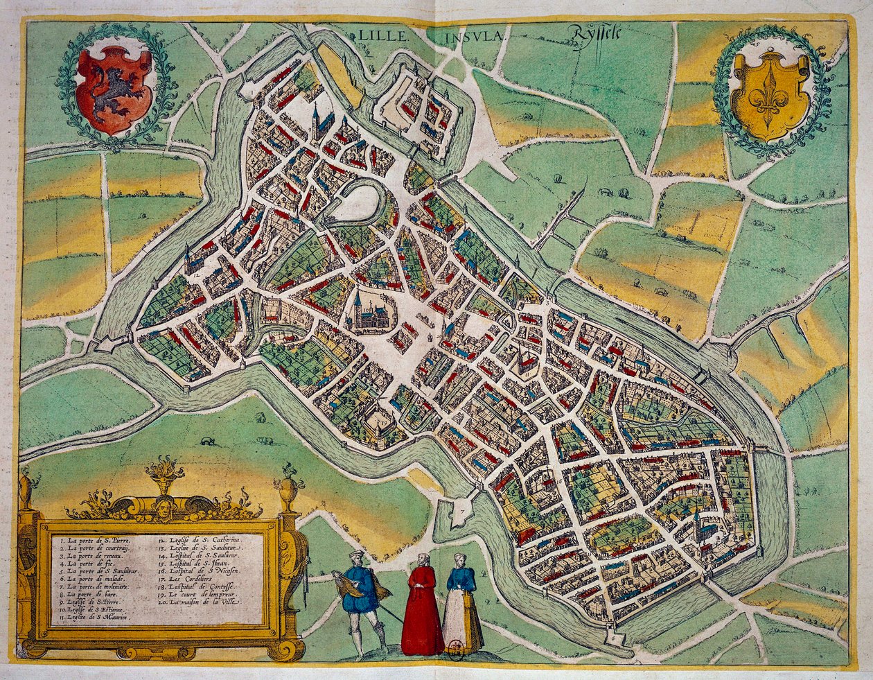 خريطة مدينة ليل من "" Civitates Orbis Terrarum "" بقلم جورج براون (1541-1622) وفرانس هوغنبرغ (1535-1590) حوالي 1572-1617. باريس ، بن بواسطة فرانس