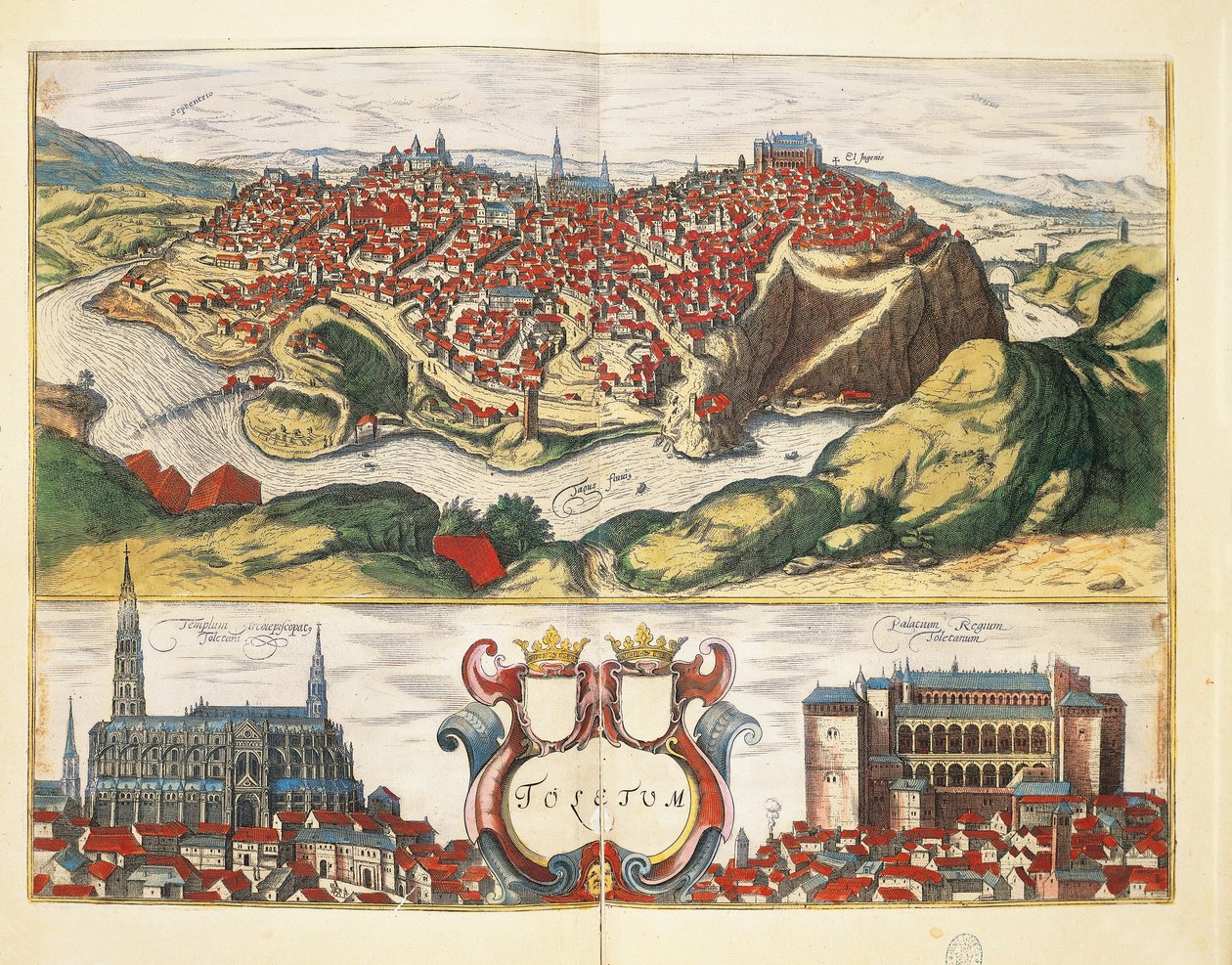 إسبانيا ، طليطلة ، مدينة طليطلة من Civitates Orbis Terrarum بواسطة Georg Braun و Franz Hogenberg ، نقش بواسطة فرانس