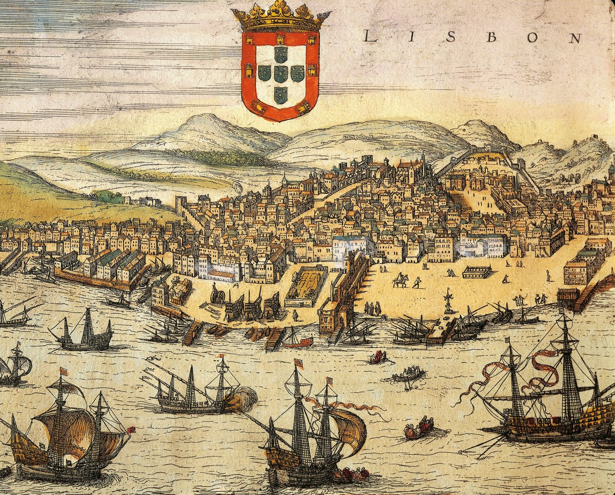 Map of City of Lisbon, from Civitates Orbis Terrarum by Georg Braun and Franz Hogenberg, engraving بواسطة فرانس