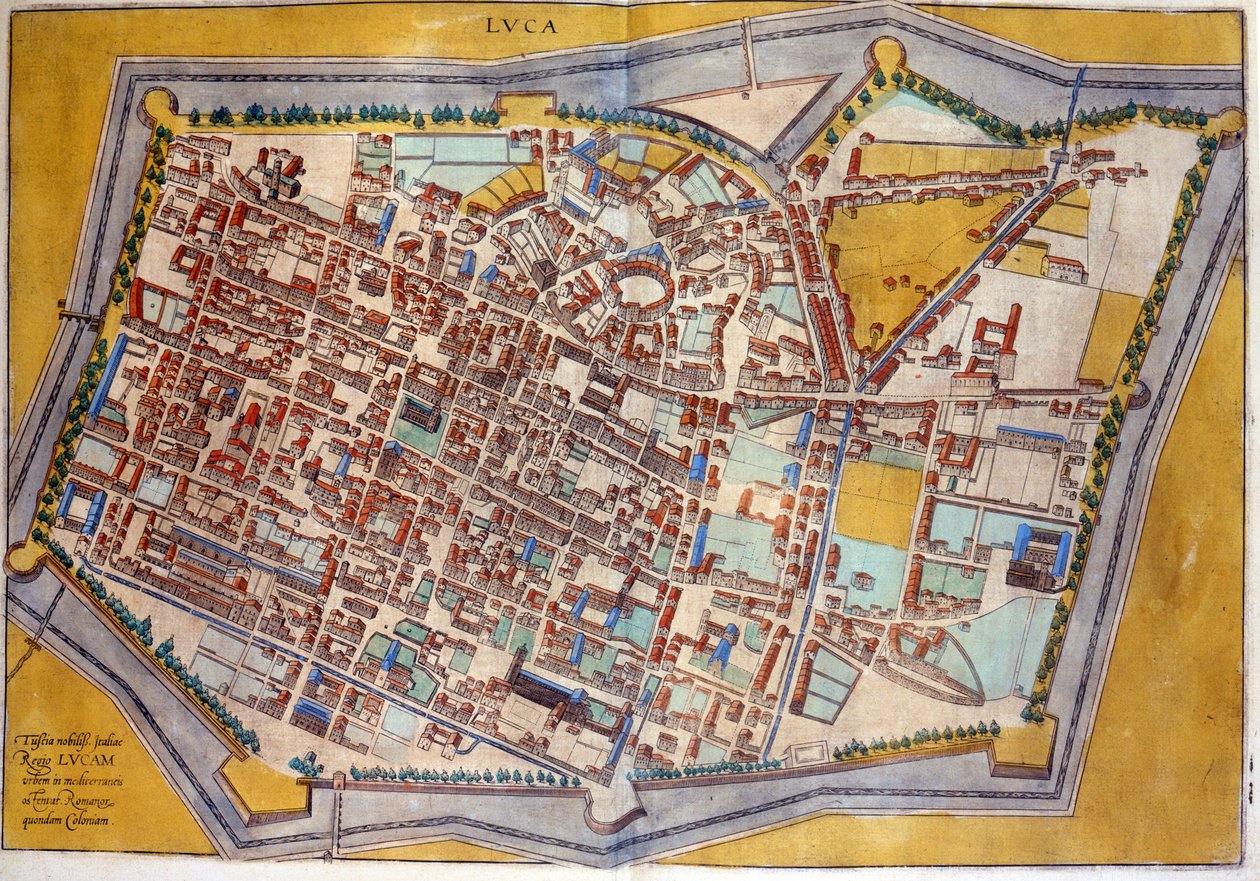Plan de Lucques en 1585. Atlas de Braun & Hogenberg. بواسطة فرانس