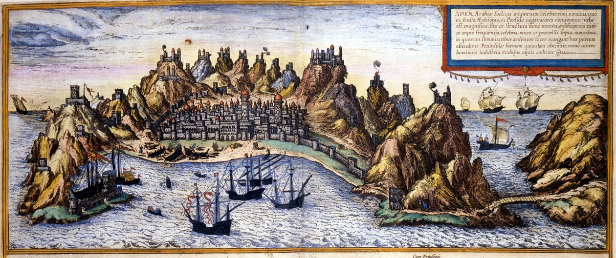 منظر لمدينة عدن في اليمن من الأطلس "Civitates Orbis Terrarum" بواسطة Braun & Hogenberg بواسطة فرانس
