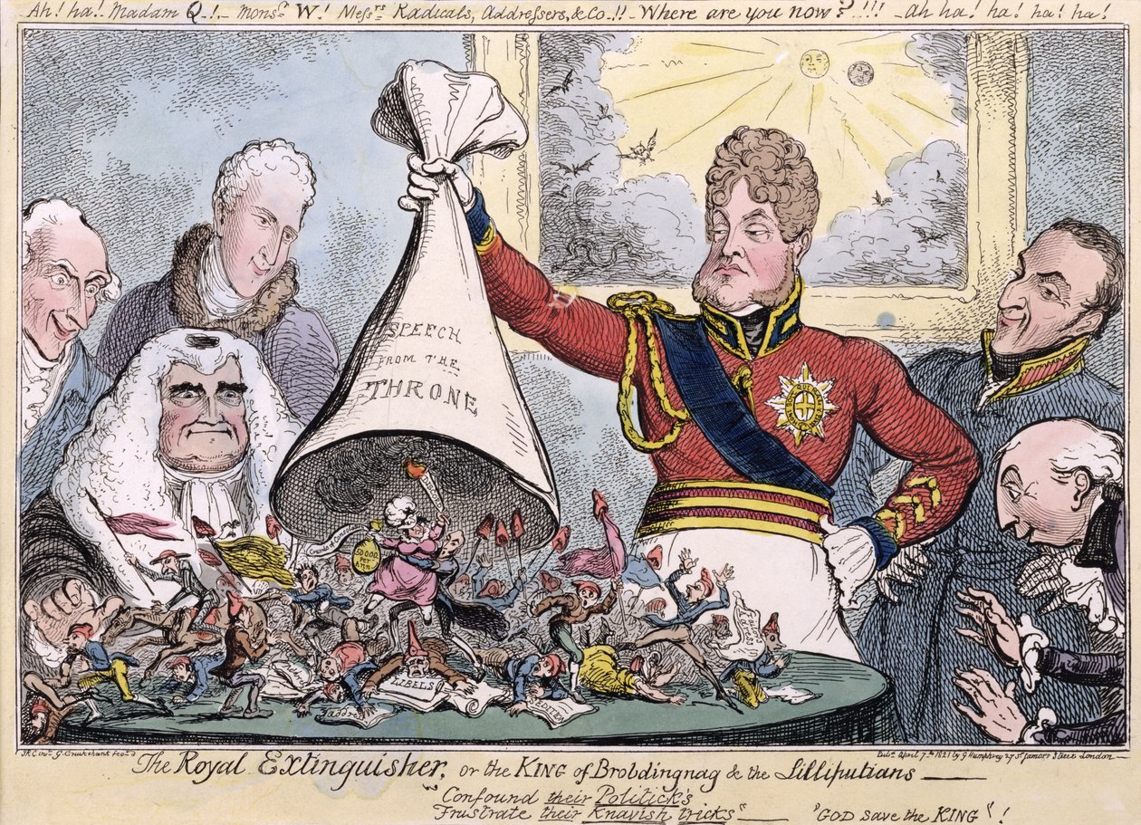 المطفأة الملكية أو ملك Brobdingnag و Lilliputians ، 1821 بواسطة إسحاق وروبرت وجورج كروكشانك