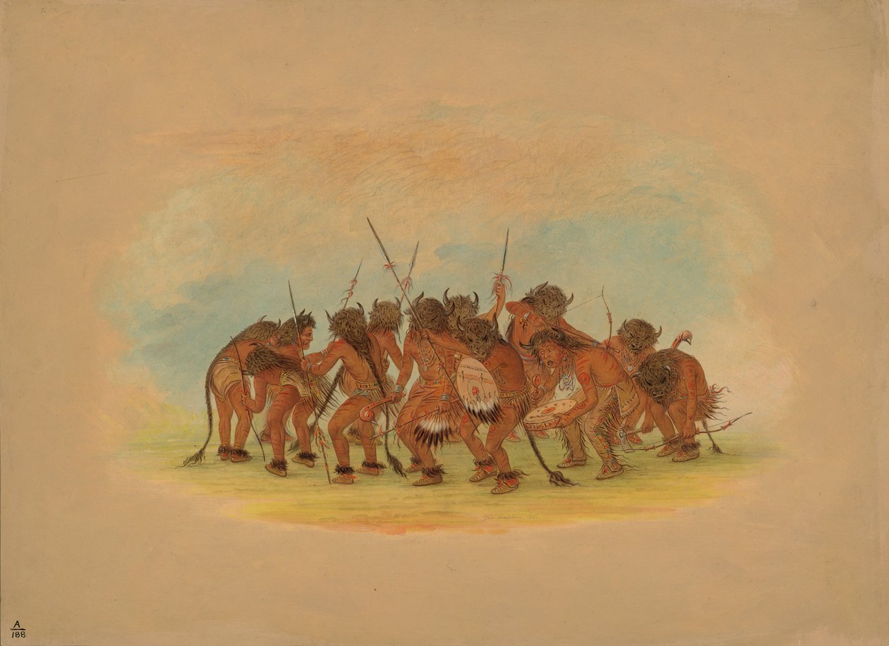 ماندان بافالو دانس ، 1861 (زيت على بطاقة مثبتة على ورق مقوى) بواسطة جورج كاتلين