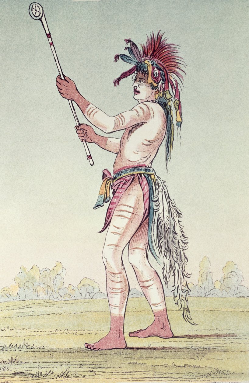 لاعب الكرة Sioux We-Chush-Ta-Doo-Ta ، "The Red Man" (ليثو ملون يدويًا) بواسطة جورج كاتلين