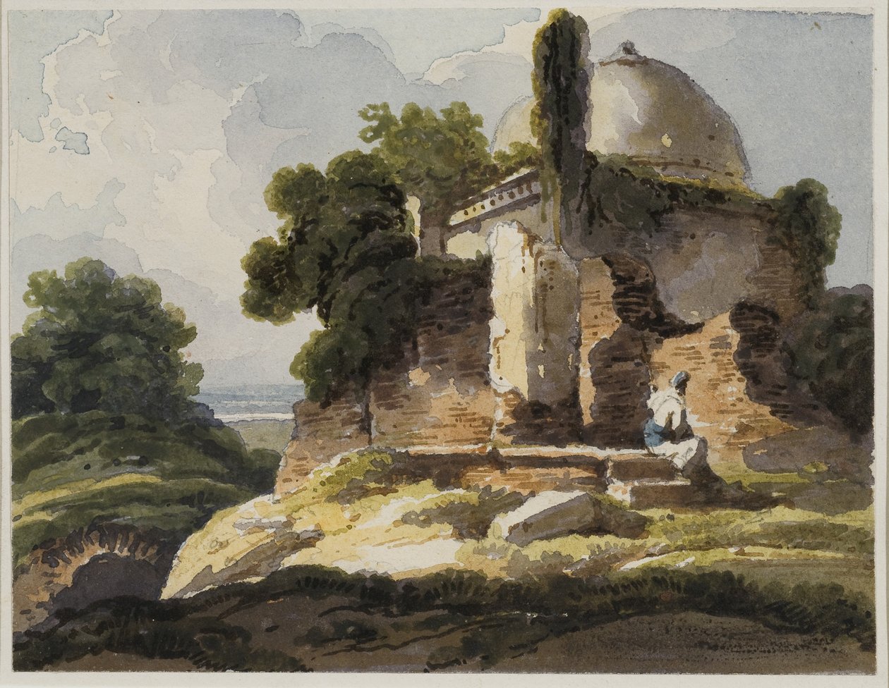 منظر أفقي مع قبر مسلم مقبب ، 1819 (مرحاض على ورق) بواسطة جورج شنري