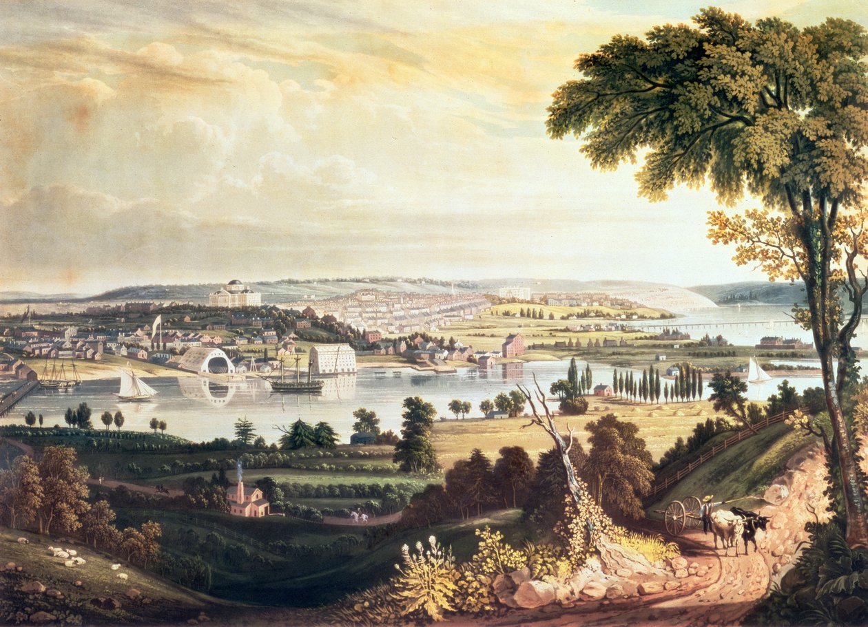 مدينة واشنطن من ما وراء البحرية يارد ، نقشها ويليام جيمس بينيت ، c.1824 (aquatint) بواسطة جورج كوك