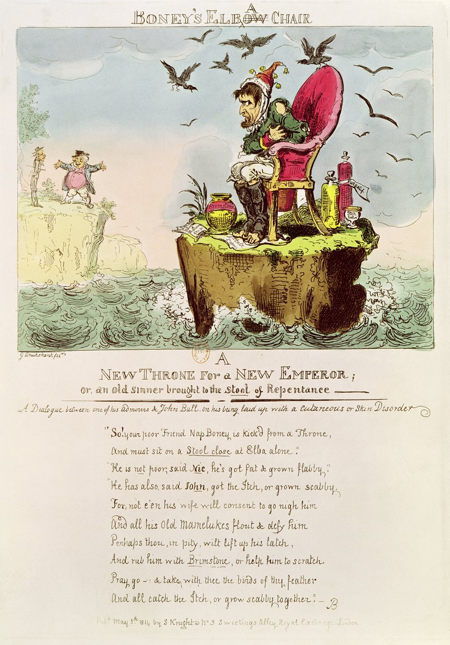 كرسي Boney&39;s Elba ، الذي نشره S. Knight ، لندن ، 5 مايو 1814 بواسطة جورج كروكشانك