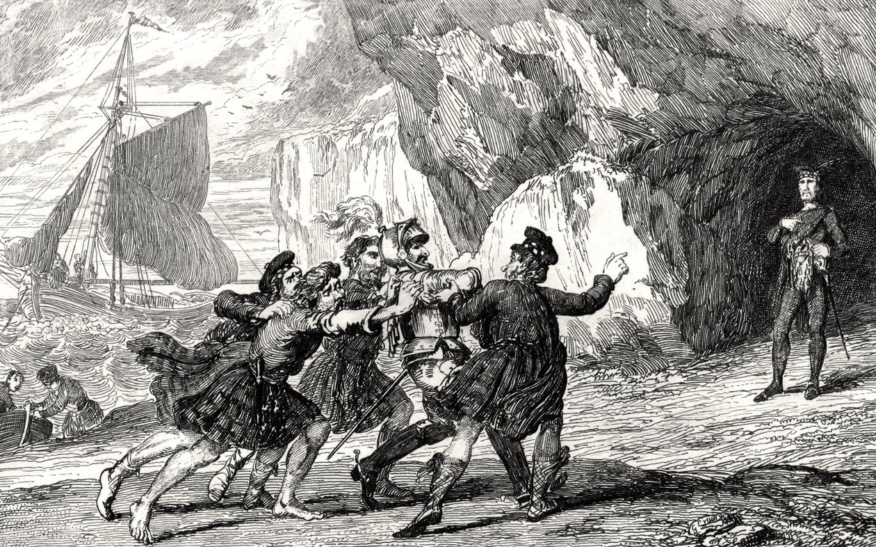 الكابتن دالغيتي في Ardenvohr ، رسم توضيحي من "أسطورة مونتروز" للسير والتر سكوت (1771-1832) نشر عام 1843 بواسطة جورج كروكشانك