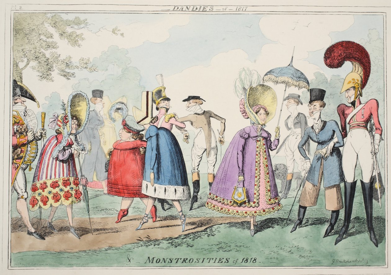 Dandies من 1817 و Monstrosities of 1818 ، pub. 1835 (ألوان مائية يدوية) بواسطة جورج كروكشانك