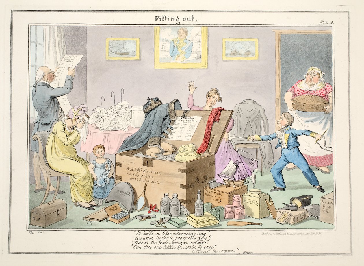 التجهيز ، من The Progress of a Midshipman ، 1835 (نقش يدوي) بواسطة جورج كروكشانك