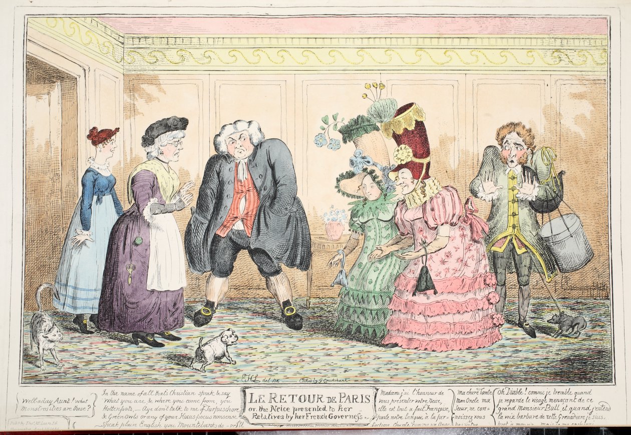 لو ريتور دو باريس ، أو ابنة أختها التي قدمتها حاكمتها الفرنسية ، 1816 (النقش اليدوي) بواسطة جورج كروكشانك