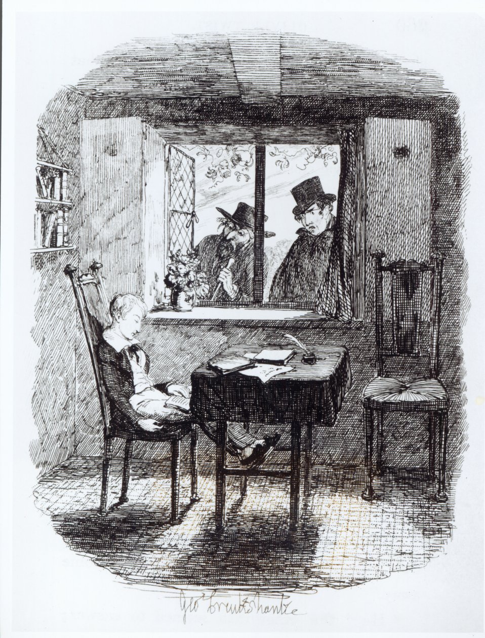 اكتشف الرهبان واليهودي أوليفر ، رسم توضيحي من "أوليفر تويست" بقلم تشارلز ديكنز ، 1838 بواسطة جورج كروكشانك