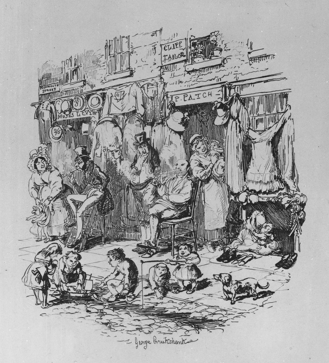 شارع مونماوث ، رسم توضيحي من "اسكتشات بوز" لتشارلز ديكنز ، 1836 بواسطة جورج كروكشانك