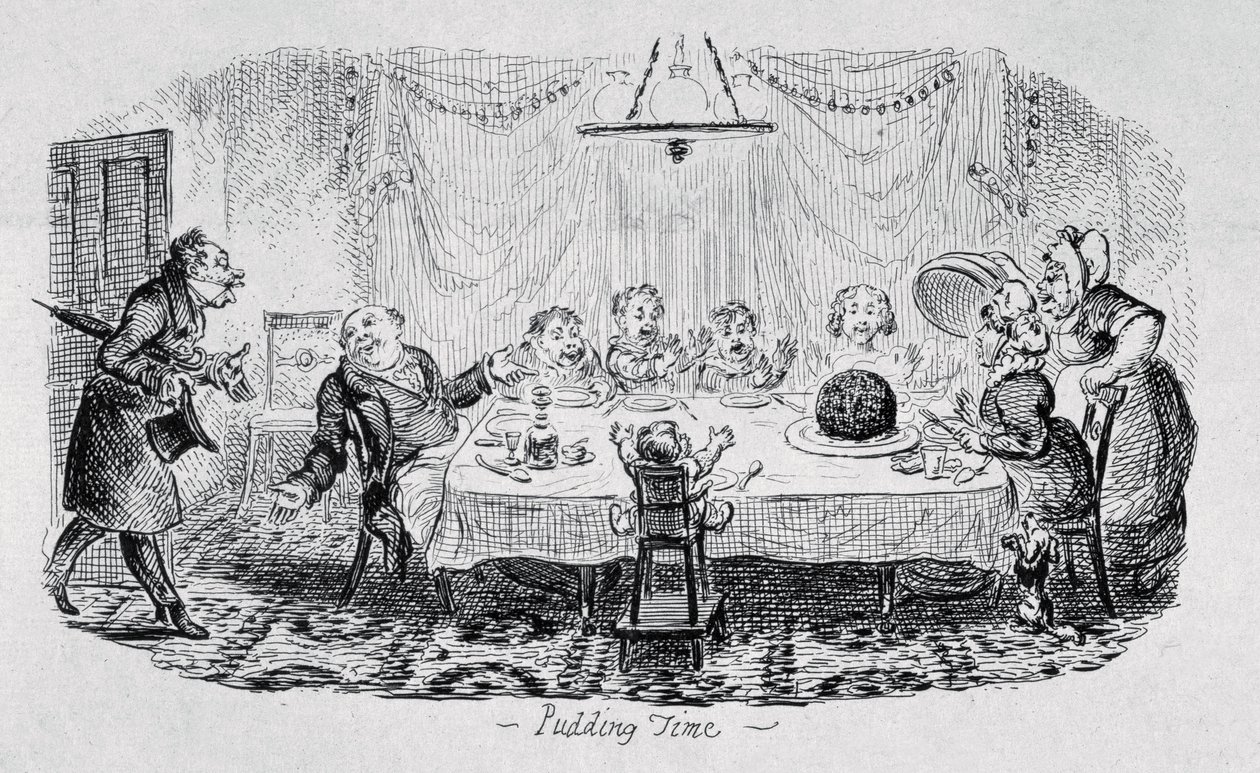 "وقت الحلوى" ، اللوحة 6 من الرسوم التوضيحية للوقت ، نُشرت عام 1827 بواسطة جورج كروكشانك