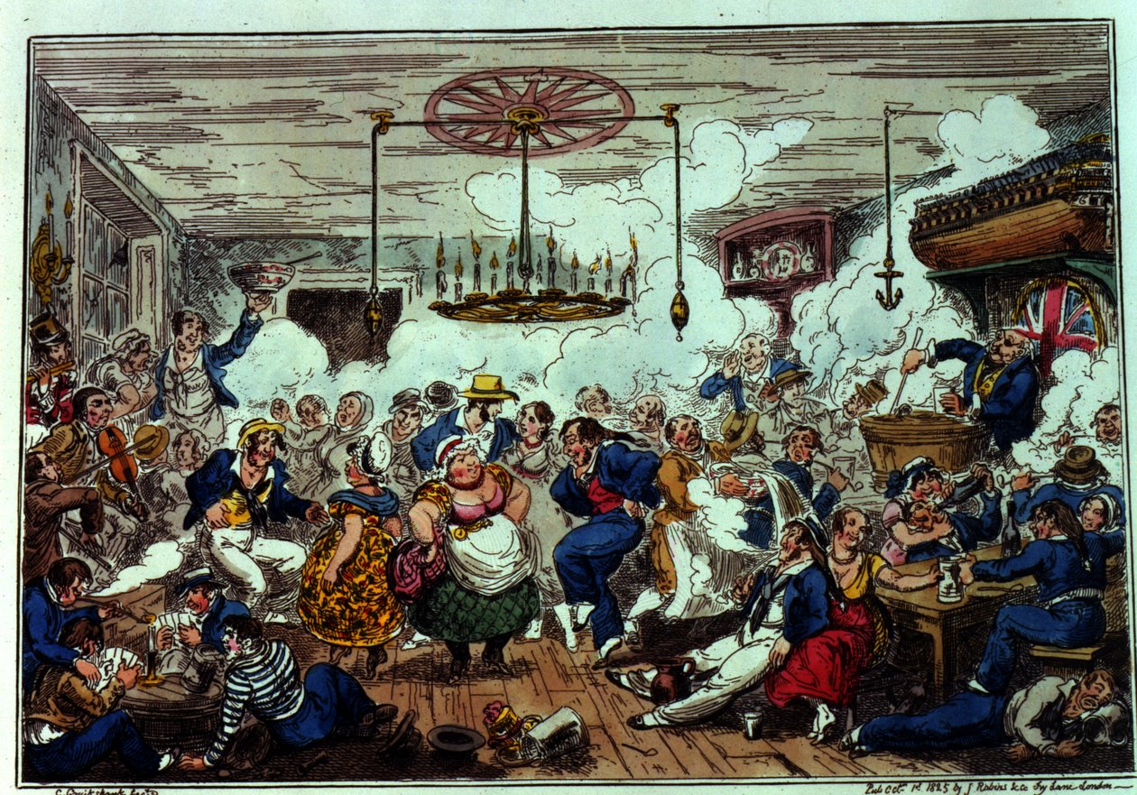 Sailors Carousing ، أو نظرة خاطفة في الغرفة الطويلة ، نشرتها شركة James Robins und Co. ، 1 أكتوبر 1825 (النقش الملون) بواسطة جورج كروكشانك