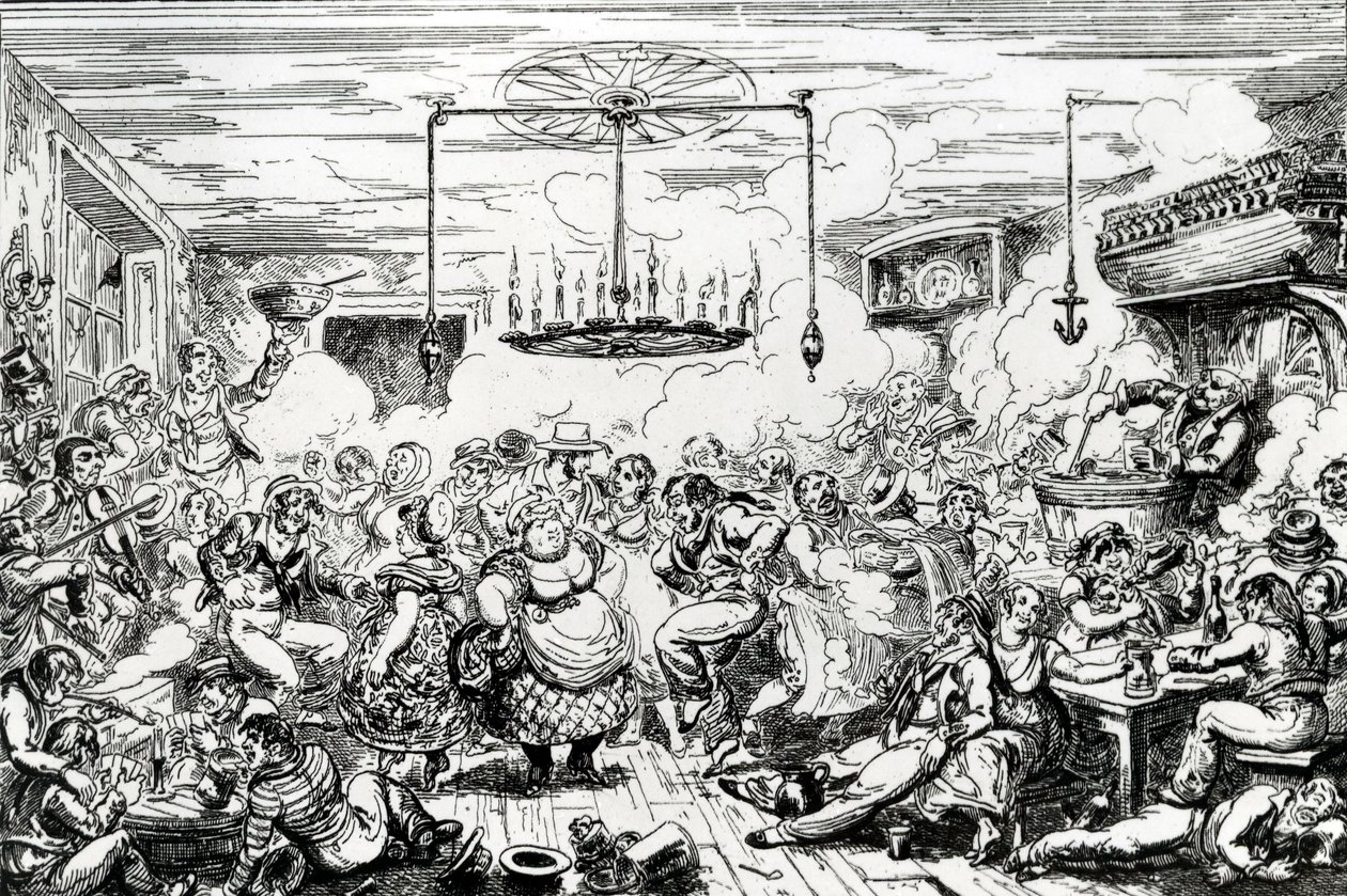بحارة يهتمون ، أو زقزقة في الغرفة الطويلة ، 1825 بواسطة جورج كروكشانك
