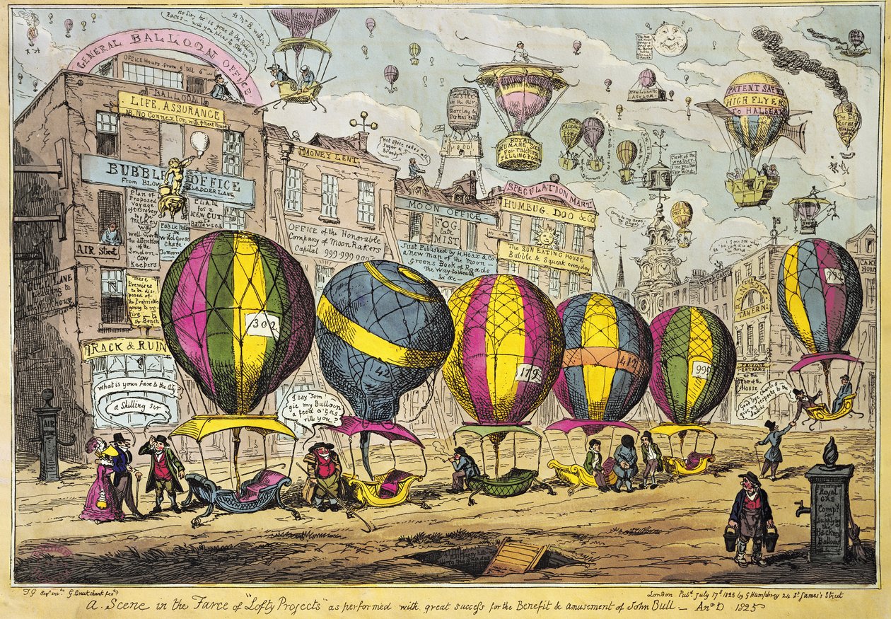 مشهد في فيلم Farce "Lofty Prospects" الذي تم إجراؤه بنجاح كبير لصالح وتسلية جون بول ، 1825 (النقش الملون) بواسطة جورج كروكشانك