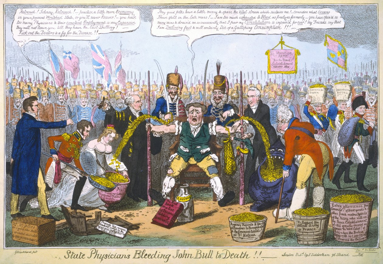 أطباء الدولة ينزفون جون بول حتى الموت !! ، 1816 (نقش يدوي) بواسطة جورج كروكشانك