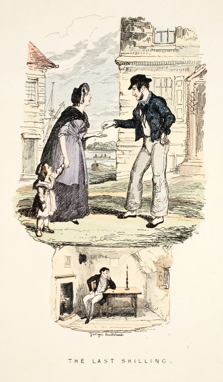 الشلن الأخير ، من "الأغاني والبحرية والوطنية: من أواخر شارل ديبدين" ، حانة. 1841 (نقش يدوي) بواسطة جورج كروكشانك