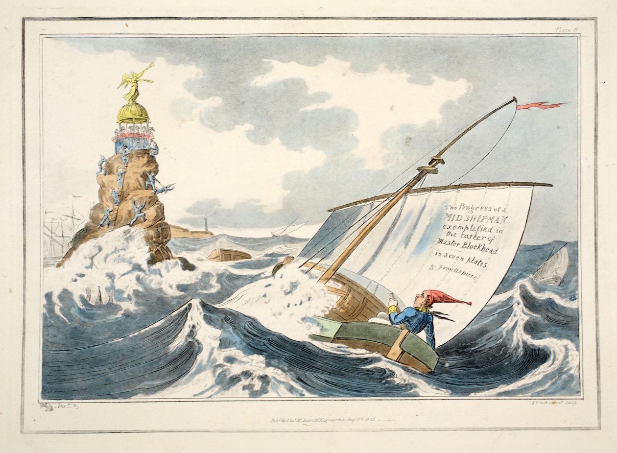 تقدم رجل ميداني يتجسد في مهنة Master Blockhead في سبع لوحات و Frontfrontiece ، 1835 (نقش يدوي اللون) بواسطة جورج كروكشانك
