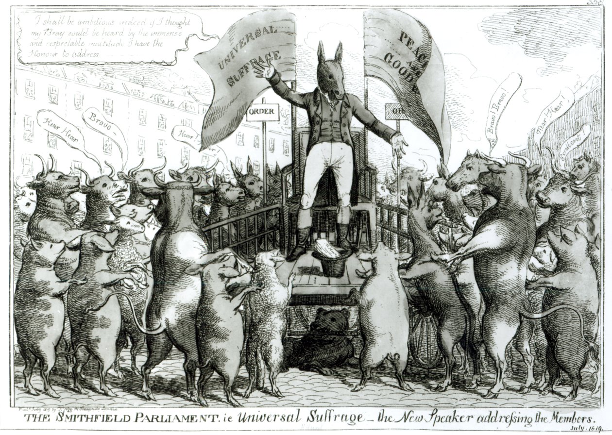 The Smithfield Parliament: Universal Suffrage ، نشره توماس تيج ، يوليو 1819 بواسطة جورج كروكشانك