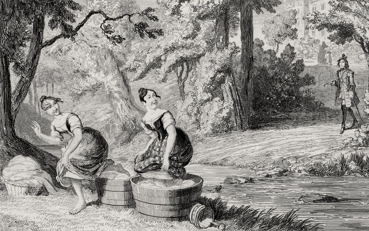 انزعاج الغسالات من قبل ويفرلي ، التوضيح من "ويفرلي" بواسطة السير والتر سكوت (1771-1832) نشر عام 1842 بواسطة جورج كروكشانك