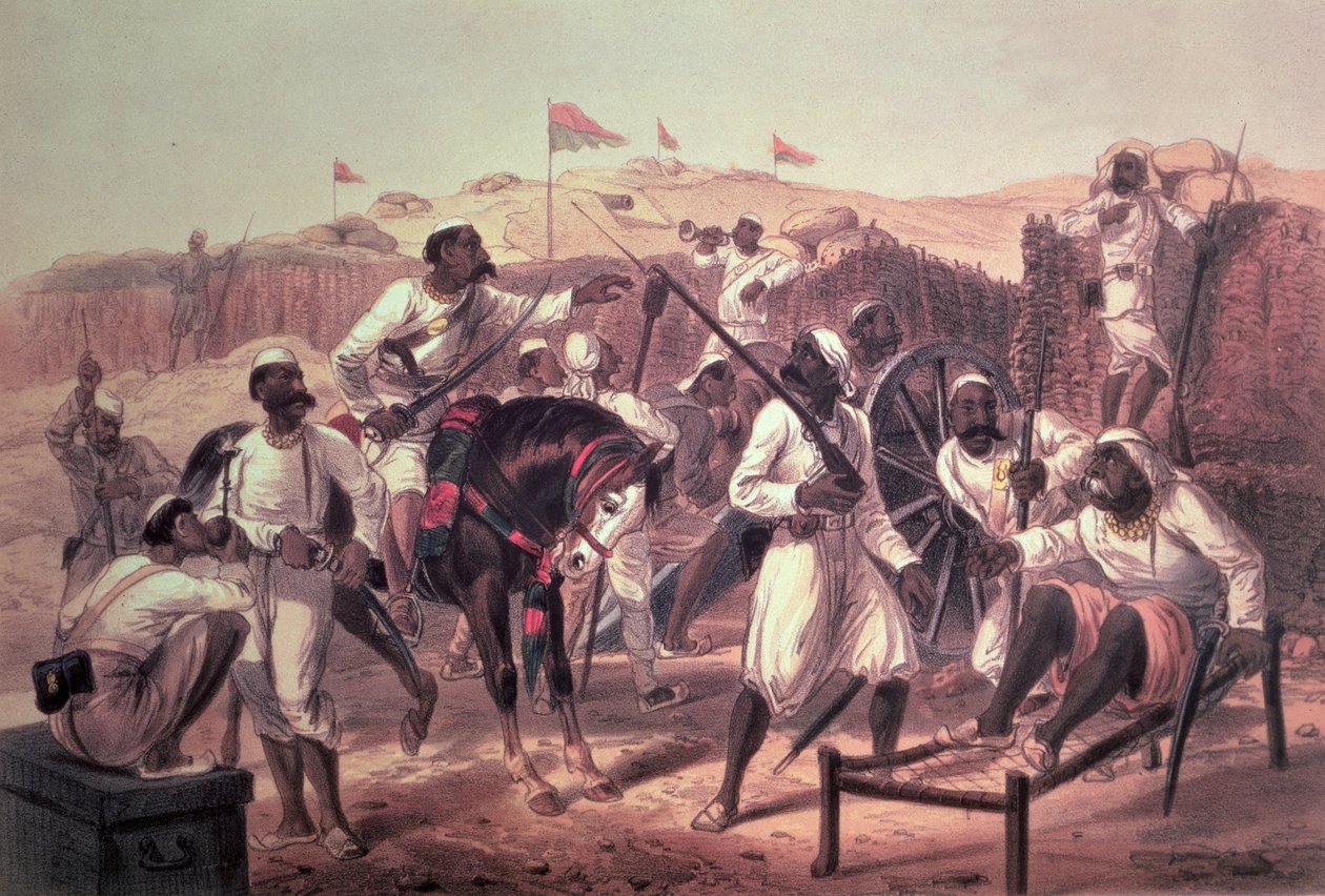 متمردون سيبويون ، من "الحملة في الهند 1857-58 من الرسوم التي تم رسمها خلال الفترة الحافلة بالتمرد العظيم ..." التي نشرتها Day und Son ، 1857-58 بواسطة جورج فرانكلين أتكينسون