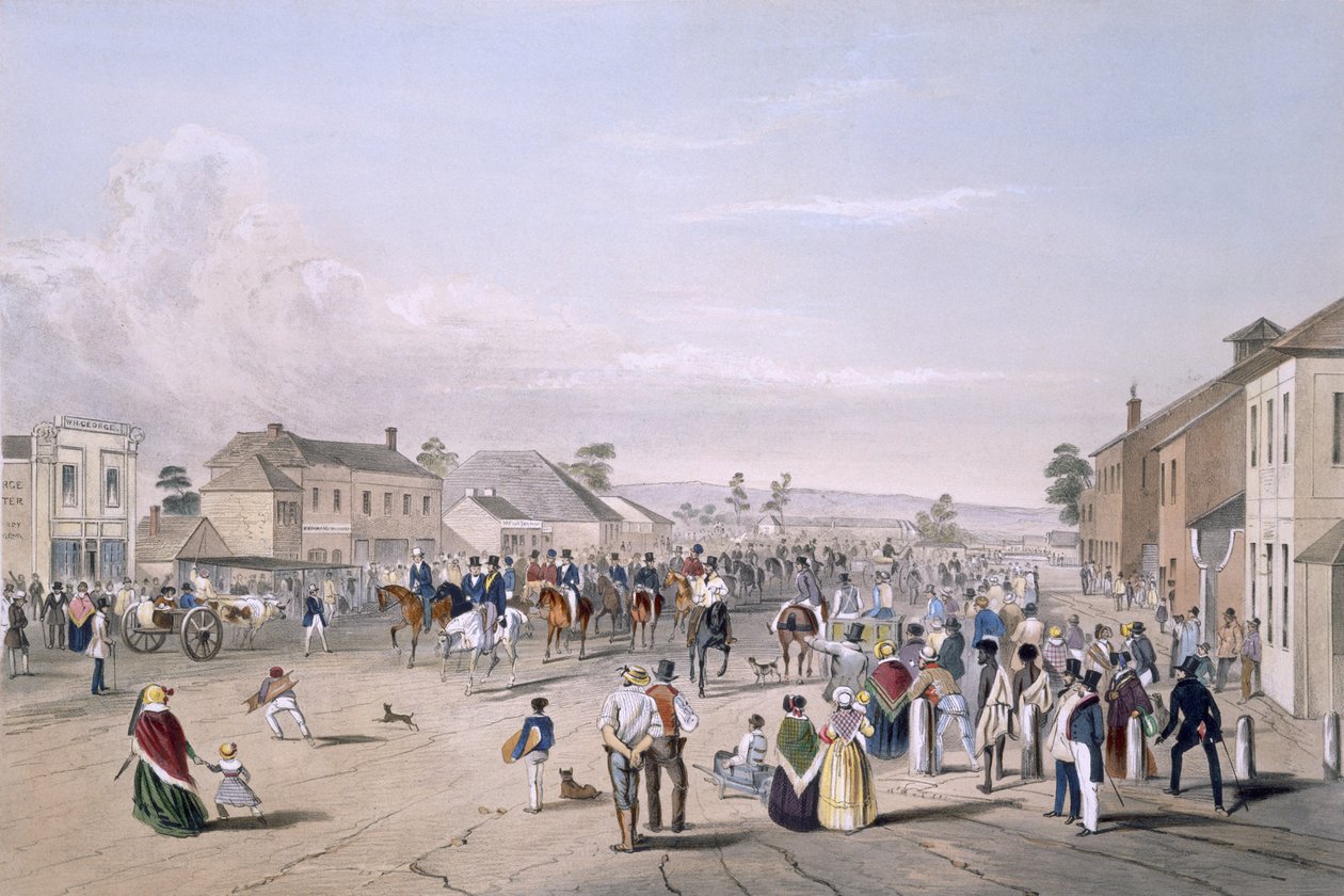 رحيل الكابتن ستورت ، أغسطس 1844 ، من "جنوب أستراليا مصور" ، نُشر عام 1847 (نقش ملون باليد) بواسطة جورج فرينش انجاس