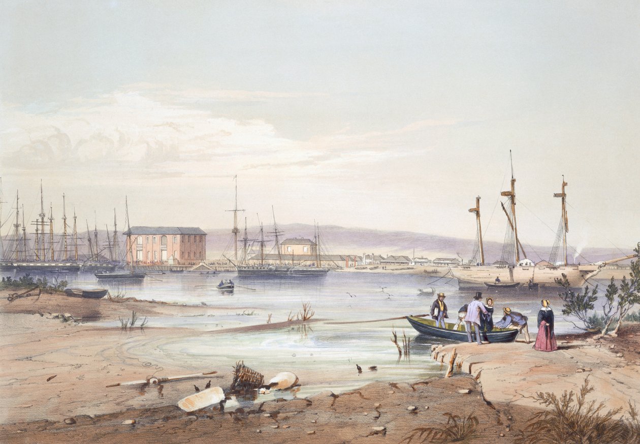 تم نشر "بورت أديلايد" من "جنوب أستراليا المصور" عام 1847 (نقش ملون باليد) بواسطة جورج فرينش انجاس