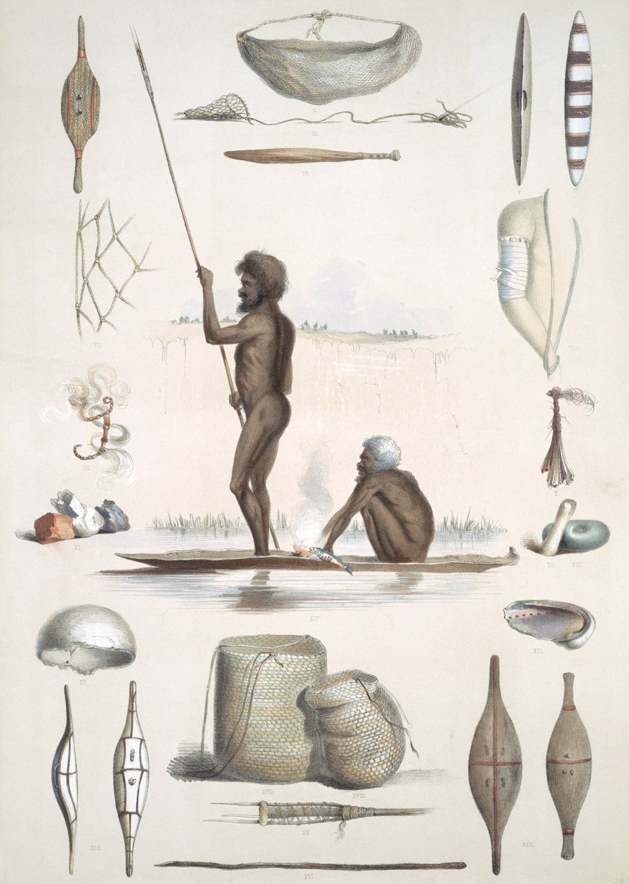 السكان الأصليون: من `` South Australia Illustrated &39;&39; ، نشر في عام 1847 (نقش ملون باليد) بواسطة جورج فرينش انجاس