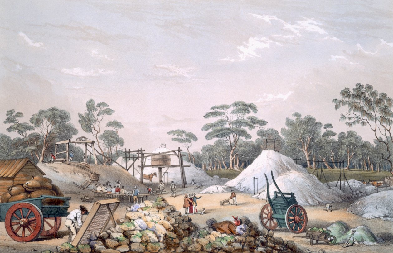 منجم النحاس كابوندا ، من "جنوب أستراليا المصور" ، نُشر عام 1847 (نقش ملون باليد) بواسطة جورج فرينش انجاس