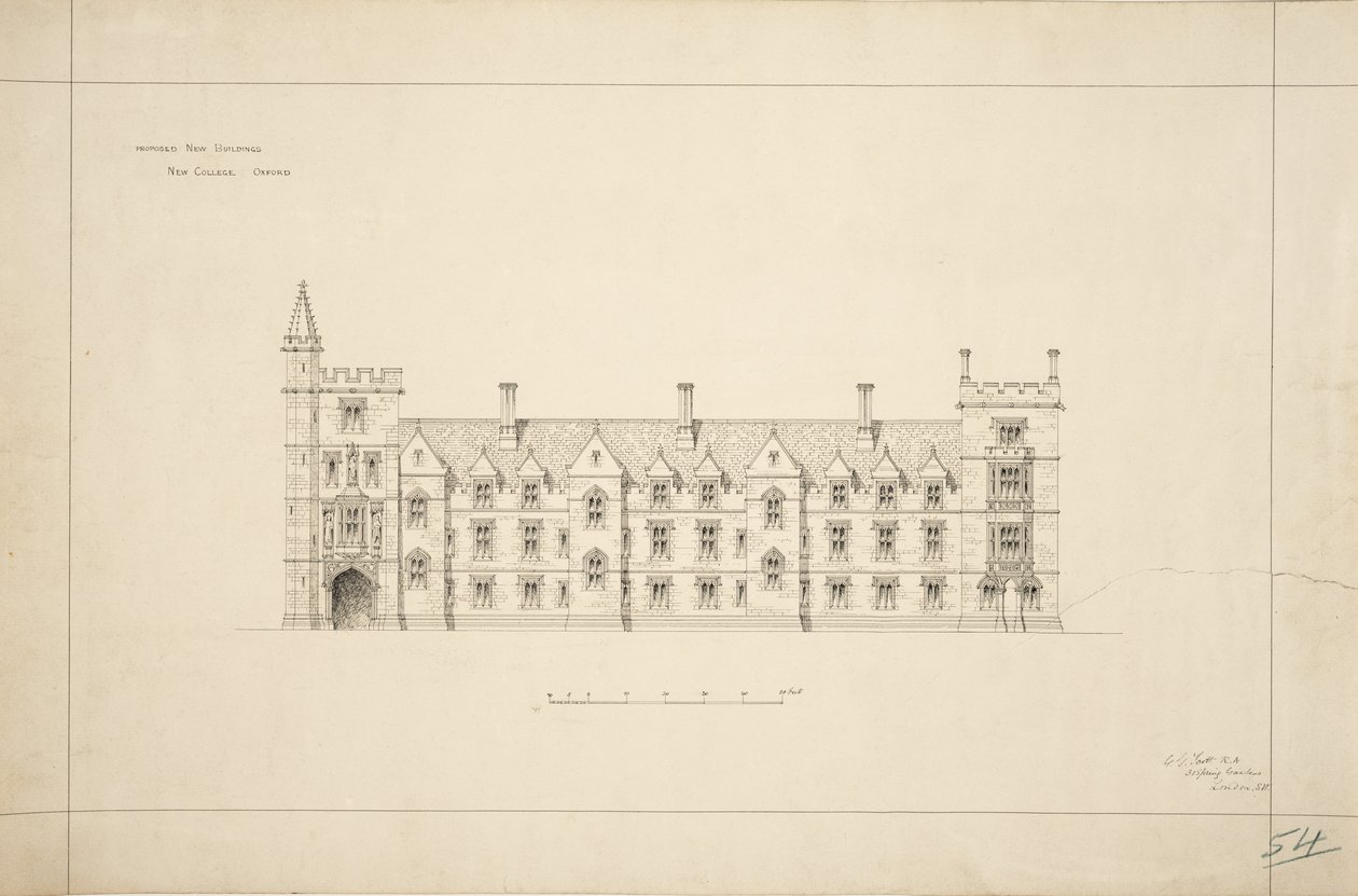 New College Oxford: المباني الجديدة المقترحة ، 1870-1879 (حبر على ورق) بواسطة جورج جيلبرت سكوت
