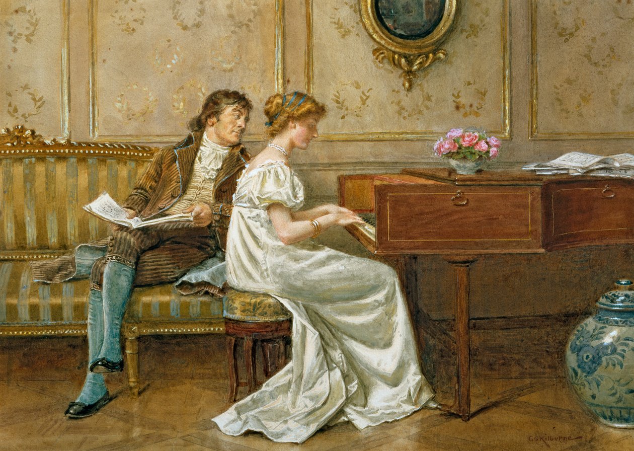 The New Spinet (قلم رصاص ، مرحاض وجواش على ورق) بواسطة جورج جودوين كيلبورن