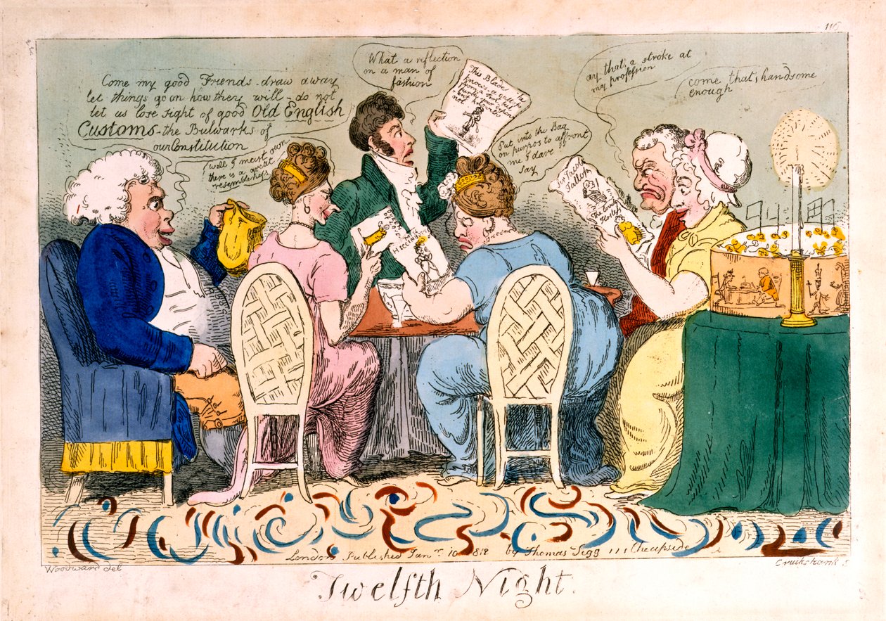 الليلة الثانية عشرة ، النقش بواسطة إسحاق كروكشانك (1764-1811) ، طبعها توماس تيج (1776-1845) ، 1819 (النقش اليدوي) بواسطة جورج موتارد وودوارد