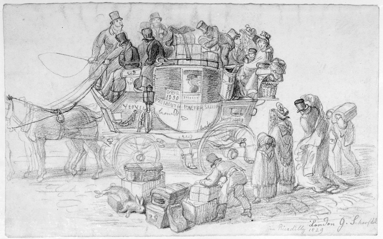 مدرب بريد غرب البلاد يغادر بيكاديللي ، 1829 بواسطة جورج سنر شارب