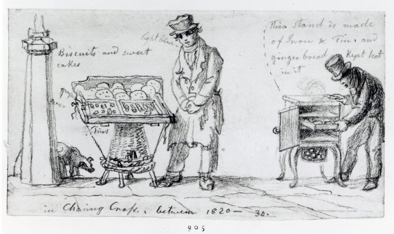 أكشاك البسكويت والزنجبيل في شارينج كروس ، 1820-30 بواسطة جورج سنر شارب